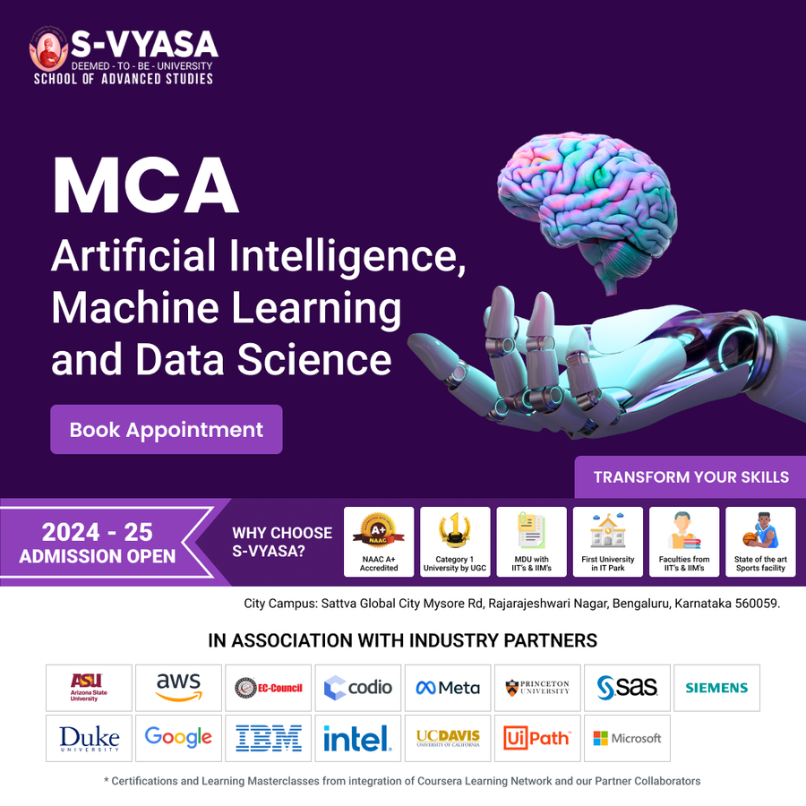 MCA Artificial Intelligence, ML and Data Science at S-VYASA University (Deemed-to-be-University), Bengaluru/Bangalore